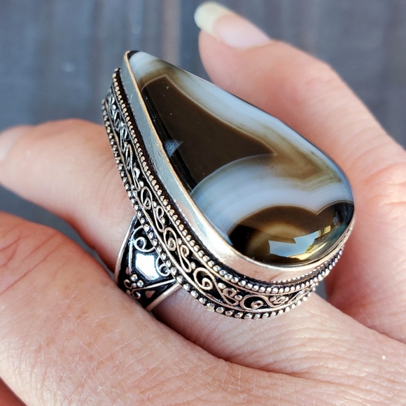 New Huge Botswana Agate 925 Silver Ring. - Picture 3 of 16